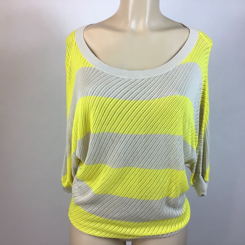 Express yelllow beige striped sweater top XS